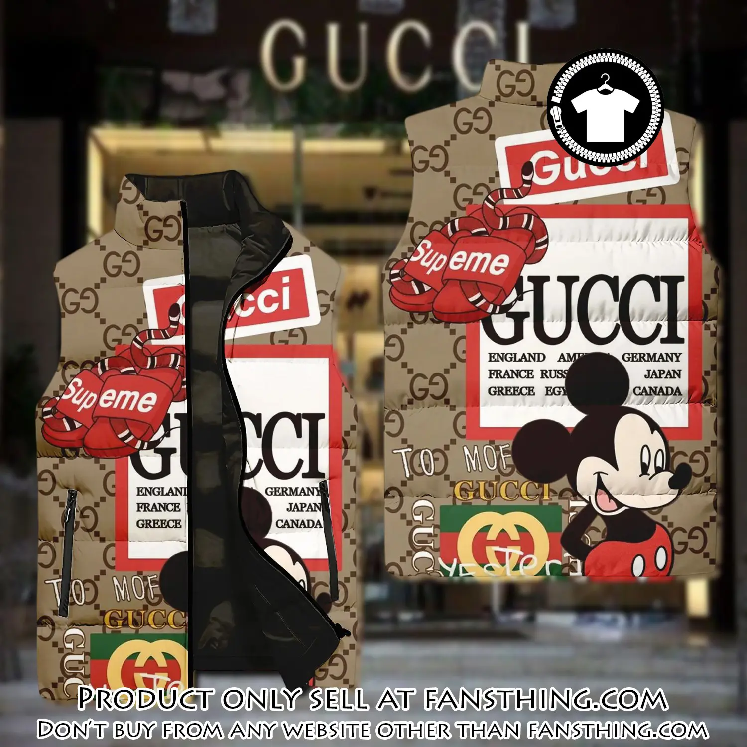 Gucci supreme mickey luxury brand 3d sleeveless down jacket fst0507930